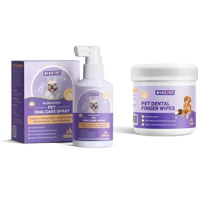 HICC PET HICC PET Oral Care Dental Spray, 5.1-oz bottle + Finger Glove Cat & Dog Dental Wipes, 50 count