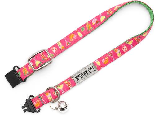 Show full view: The Worthy Dog Summer Cheer Cat Collar, Fuchsia, 9 to 11-in neck, 1/2-in wide slide 3 of 3