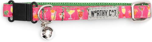 Show full view: The Worthy Dog Summer Cheer Cat Collar, Fuchsia, 9 to 11-in neck, 1/2-in wide slide 2 of 3