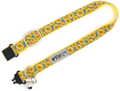Show full view: The Worthy Cat Sunflowers Cat Collar, Blue, 9 to 11-in neck, 1/2-in wide slide 4 of 4