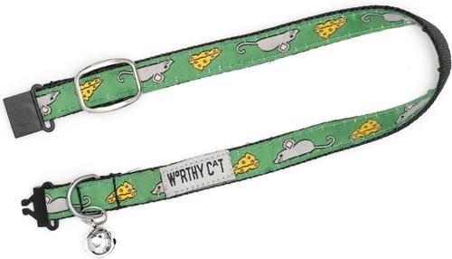 Show full view: The Worthy Dog Mouse & Cheese Cat Collar, Green, 9 to 11-in neck, 1/2-in wide slide 3 of 3