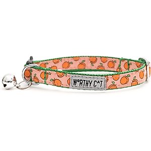 The Worthy Dog Peachy Keen Cat Collar, Peach, 9 to 11-in neck, 1/2-in wide