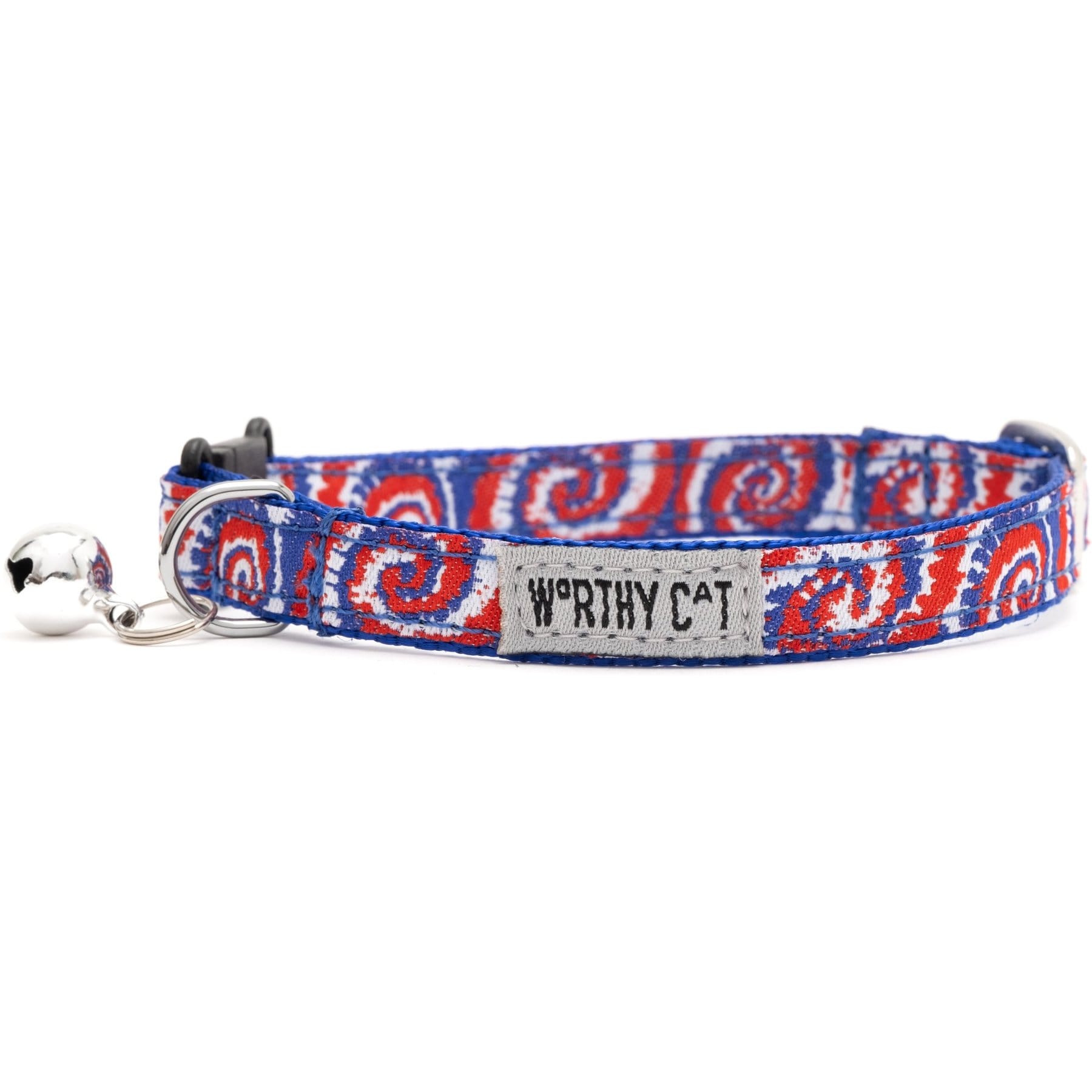 The Worthy Dog Kaleidoscope Cat Collar, Red/White/Blue, 9 to 11-in neck, 1/2-in wide