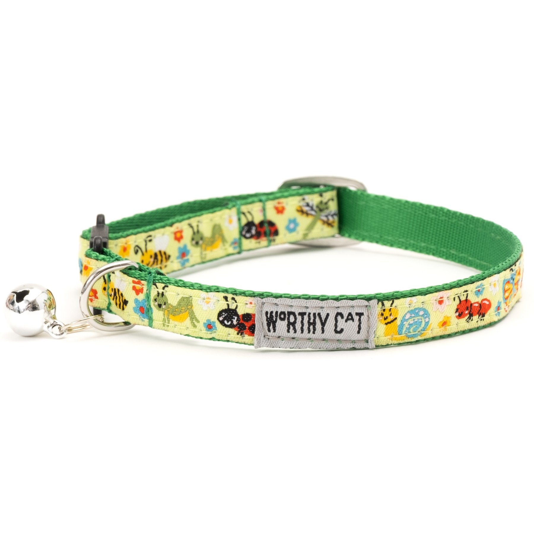 The Worthy Dog Bugs Cat Collar, Green, 9 to 11-in neck, 1/2-in wide