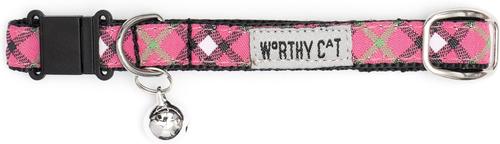Show full view: The Worthy Dog Bias Plaid Cat Collar, Hot Pink, 9 to 11-in neck, 1/2-in wide slide 2 of 3