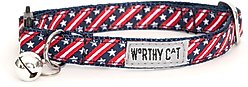 The Worthy Dog Bias Stars & Stripes Cat Collar, Red/White/Blue, 9 to 11-in neck, 1/2-in wide
