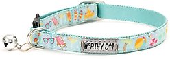The Worthy Dog Life's a Beach Cat Collar, Mint Green, 9 to 11-in neck, 1/2-in wide