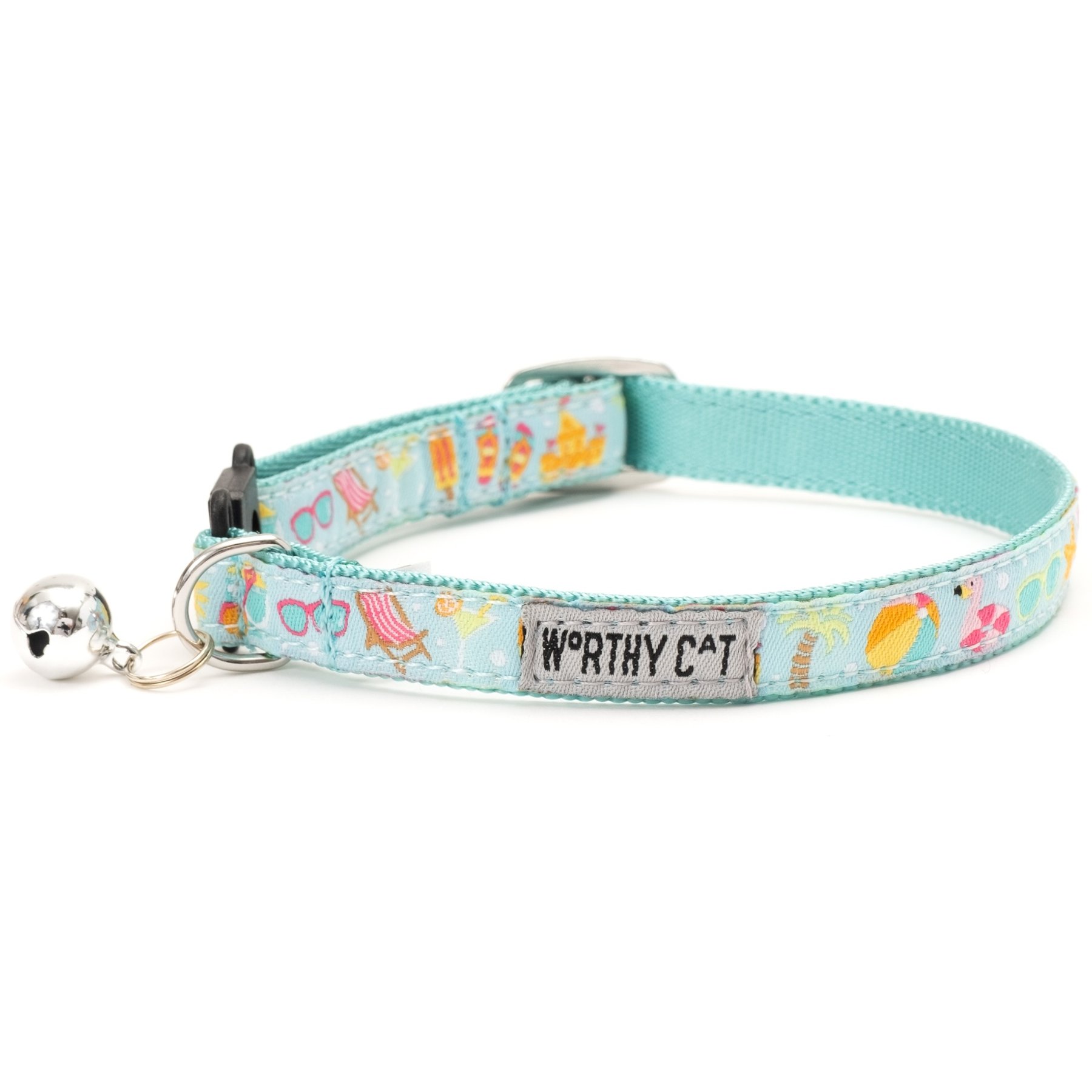 The Worthy Dog Life's a Beach Cat Collar, Mint Green, 9 to 11-in neck, 1/2-in wide