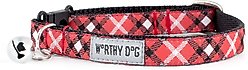 The Worthy Dog Bias Plaid Cat Collar, Red, 9 to 11-in neck, 1/2-in wide
