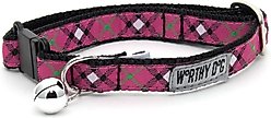 The Worthy Dog Bias Plaid Cat Collar, Hot Pink, 9 to 11-in neck, 1/2-in wide
