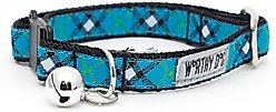 The Worthy Dog Bias Plaid Cat Collar, Blue, 9 to 11-in neck, 1/2-in wide