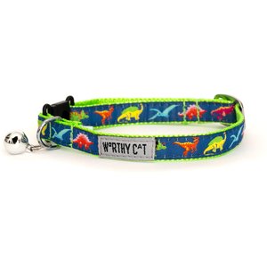 The Worthy Dog Dino Cat Collar, Navy, 9 to 11-in neck, 1/2-in wide