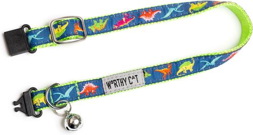 Show full view: The Worthy Dog Dino Cat Collar, Navy, 9 to 11-in neck, 1/2-in wide slide 3 of 4