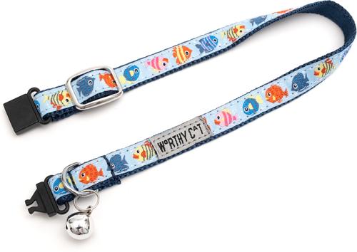 Show full view: The Worthy Dog Fishy Cat Collar, Blue, 9 to 11-in neck, 1/2-in wide slide 3 of 4