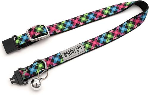 Show full view: The Worthy Dog Carnival Check Cat Collar, Multicolored, 9 to 11-in neck, 1/2-in wide slide 3 of 3