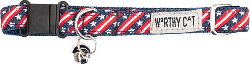 Show full view: The Worthy Dog Bias Stars & Stripes Cat Collar, Red/White/Blue, 9 to 11-in neck, 1/2-in wide slide 2 of 3