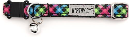 Show full view: The Worthy Dog Carnival Check Cat Collar, Multicolored, 9 to 11-in neck, 1/2-in wide slide 2 of 3