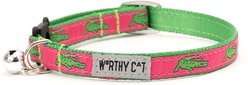 The Worthy Dog Alligators Cat Collar, Pink, 9 to 11-in neck, 1/2-in wide