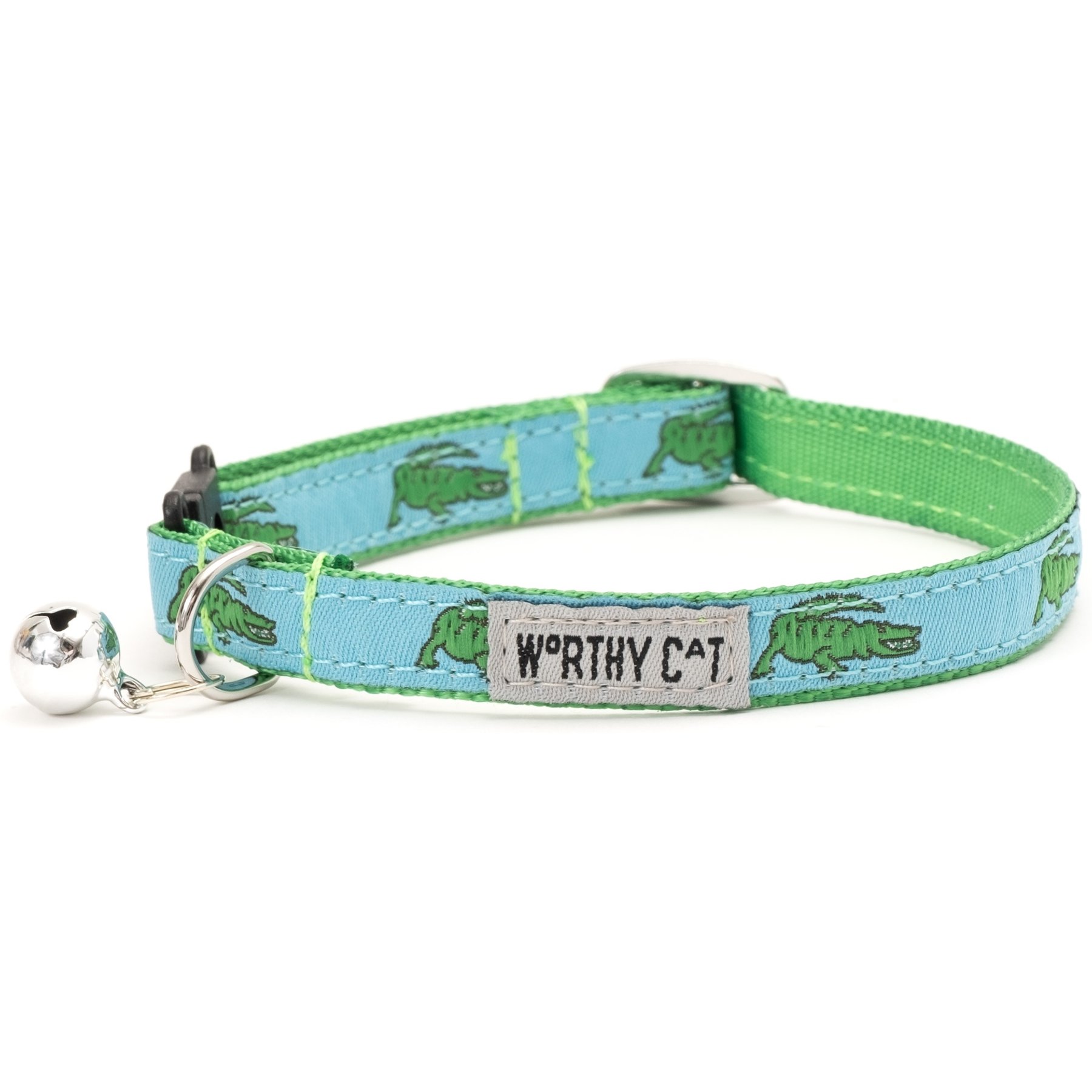 The Worthy Dog Alligators Cat Collar, Blue, 9 to 11-in neck, 1/2-in wide