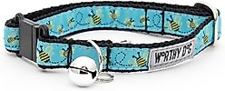 The Worthy Dog Busy Bee Cat Collar, Blue, 9 to 11-in neck, 1/2-in wide