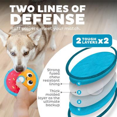 Show full view: Outward Hound Tough Skinz Durable Squeaky Dog Toy with Two Tough Layers, Donut, Multicolor, Small slide 2 of 9