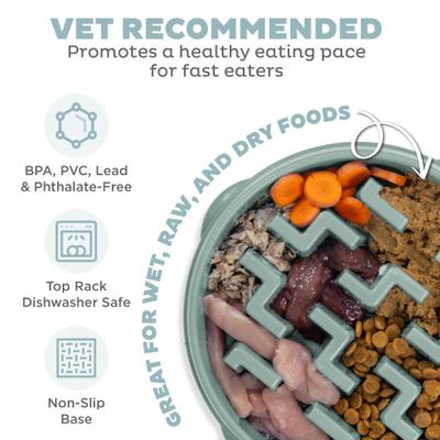 Show full view: Outward Hound Fun Feeder Slo Bowl Non-Skid Plastic Slow Feeder Dog Bowl, Sage, Medium: 4-cup slide 3 of 8