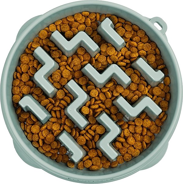 Outward Hound Fun Feeder Slo Bowl Non-Skid Plastic Slow Feeder Dog Bowl, Sage