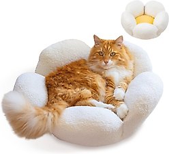 Catstages Indoor Purrfect Petals Washable Flower Shaped Round Bolster Plush Cat Bed, White