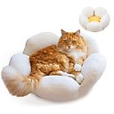 Catstages Indoor Purrfect Petals Washable Flower Shaped Round Bolster with Removable Cover & Plush Cat Bed, White