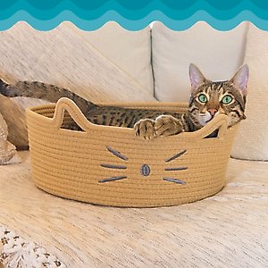 Catstages Retreat 2-in-1 Bolster with Removable Cover, Cushion, Plush & Cotton Rope Cat Bed, Tan