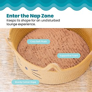 Catstages Retreat 2-in-1 Bolster with Removable Cover, Cushion, Plush & Cotton Rope Cat Bed, Tan