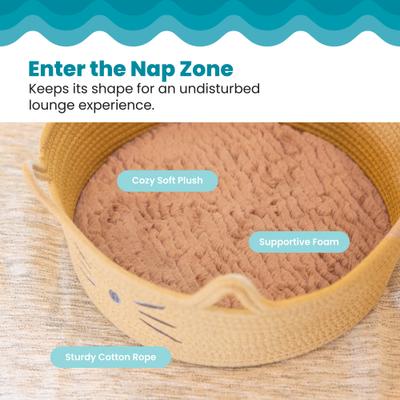 Show full view: Catstages Retreat 2-in-1 Bolster with Removable Cover, Cushion, Plush & Cotton Rope Cat Bed, Tan slide 5 of 11