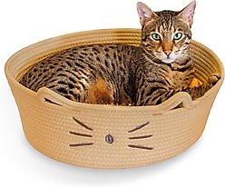 Catstages Retreat 2-in-1 Bolster with Removable Cover, Cushion, Plush & Cotton Rope Cat Bed, Tan