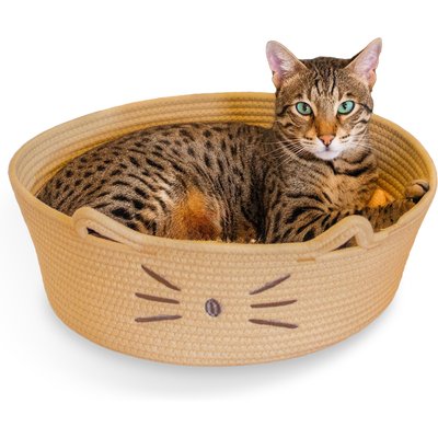 Catstages Catstages Retreat 2-in-1 Bolster with Removable Cover, Cushion, Plush & Cotton Rope Cat Bed, Tan