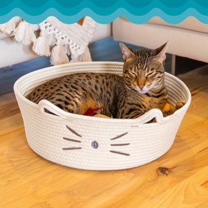 Catstages Retreat 2-in-1 Bolster with Removable Cover, Cushion, Plush & Cotton Rope Cat Bed, White