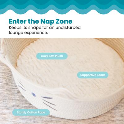 Show full view: Catstages Retreat 2-in-1 Bolster with Removable Cover, Cushion, Plush & Cotton Rope Cat Bed, White slide 4 of 11