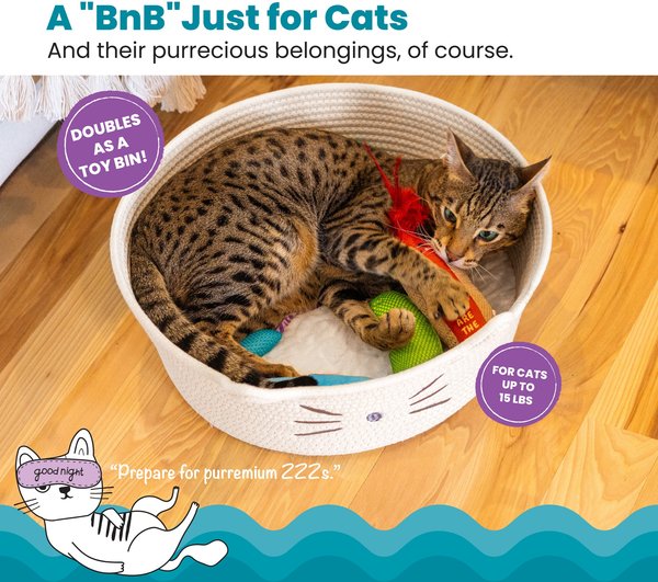 Show full view: Catstages Retreat 2-in-1 Bolster with Removable Cover, Cushion, Plush & Cotton Rope Cat Bed, White slide 2 of 11