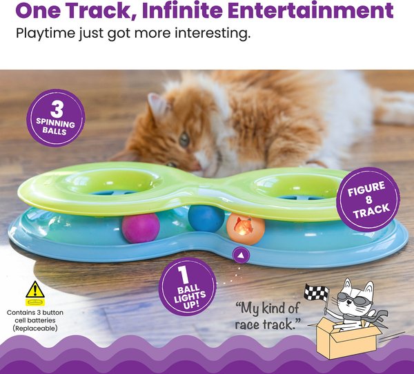 Catstages Infinity Ball Track Including One Light-Up Ball, Figure-8 Shaped Compatible Topper Cat Toy, Green