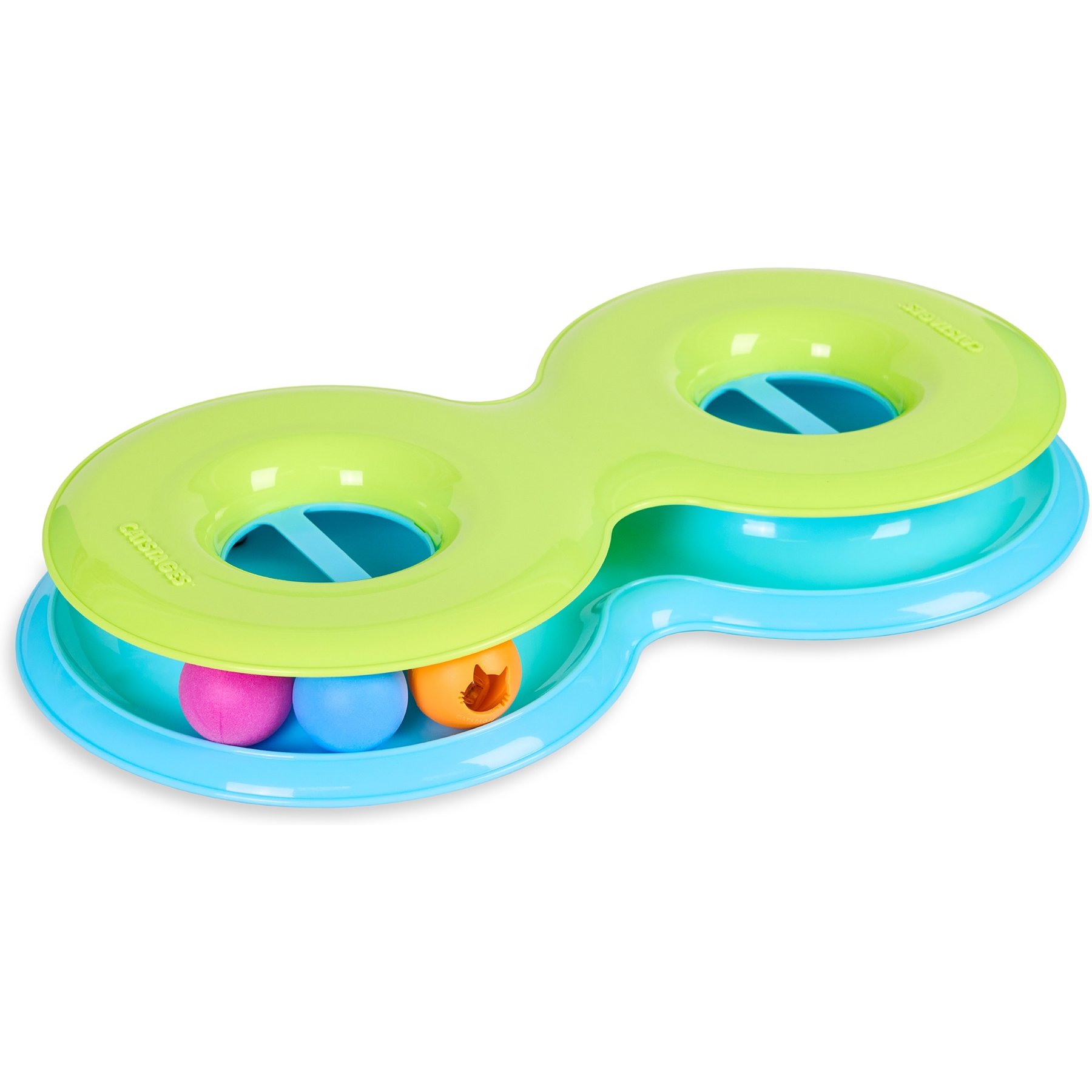 Catstages Infinity Ball Track Including One Light-Up Ball, Figure-8 Shaped Compatible Topper Cat Toy, Green