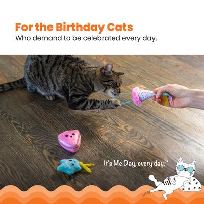 Show full view: Catstages Happy Purrthday Birthday Themed Blend Cat Plush Toy with Catnip, 3 count, Multicolor slide 2 of 10