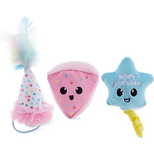 Catstages Happy Purrthday Birthday Themed Blend Cat Plush Toy with Catnip, 3 count, Multicolor