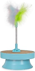 Catstages 2-in-1 Spring Toy Interactive Topper for Ball Track with Removable Feather & Corrugated Scratcher Cat Toy, Brown