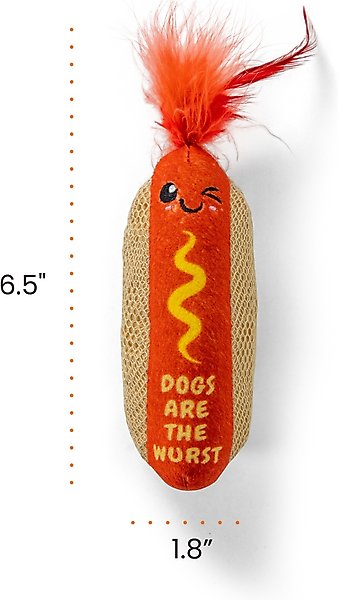 Show full view: Catstages Hot Dog Themed Stuffed Kicker & Dental Cat Toy with Catnip, Brown slide 8 of 10