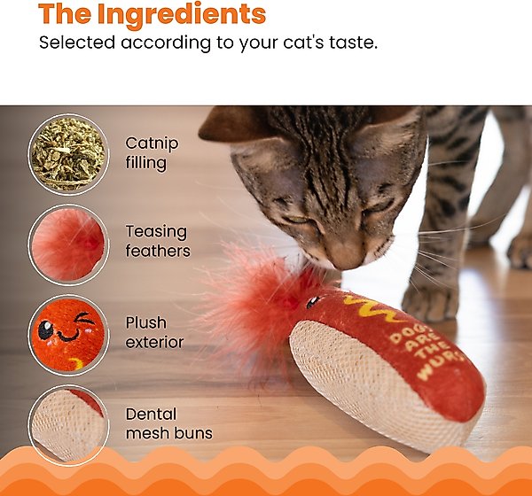 Show full view: Catstages Hot Dog Themed Stuffed Kicker & Dental Cat Toy with Catnip, Brown slide 4 of 10