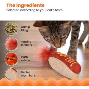 Catstages Hot Dog Themed Stuffed Kicker & Dental Cat Toy with Catnip, Brown