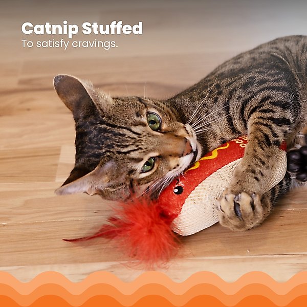 Show full view: Catstages Hot Dog Themed Stuffed Kicker & Dental Cat Toy with Catnip, Brown slide 3 of 10