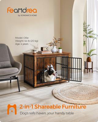 Show full view: FEANDREA 38.6-in Multi-Functional Dog Crate, Rustic Brown slide 7 of 7