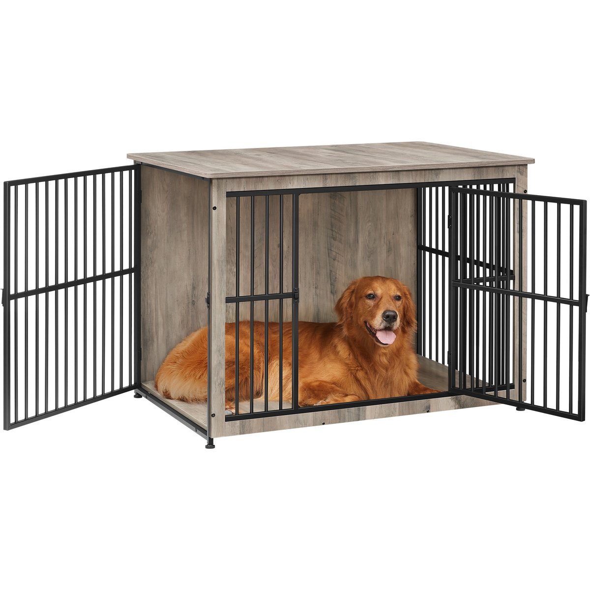 FEANDREA Heavy Duty Double Door End Table Dog Crate, 43.3-in, Greige