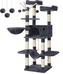 FEANDREA 64.6-in Multi-Level Cat Tree with Hammock, Smoky Gray