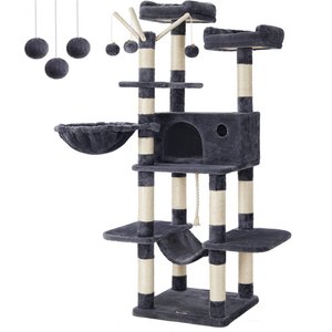 FEANDREA 64.6-in Multi-Level Cat Tree with Hammock, Smoky Gray